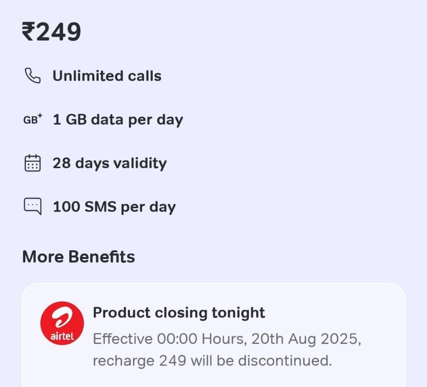 Airtel's Discontinued Rs 249 Plan